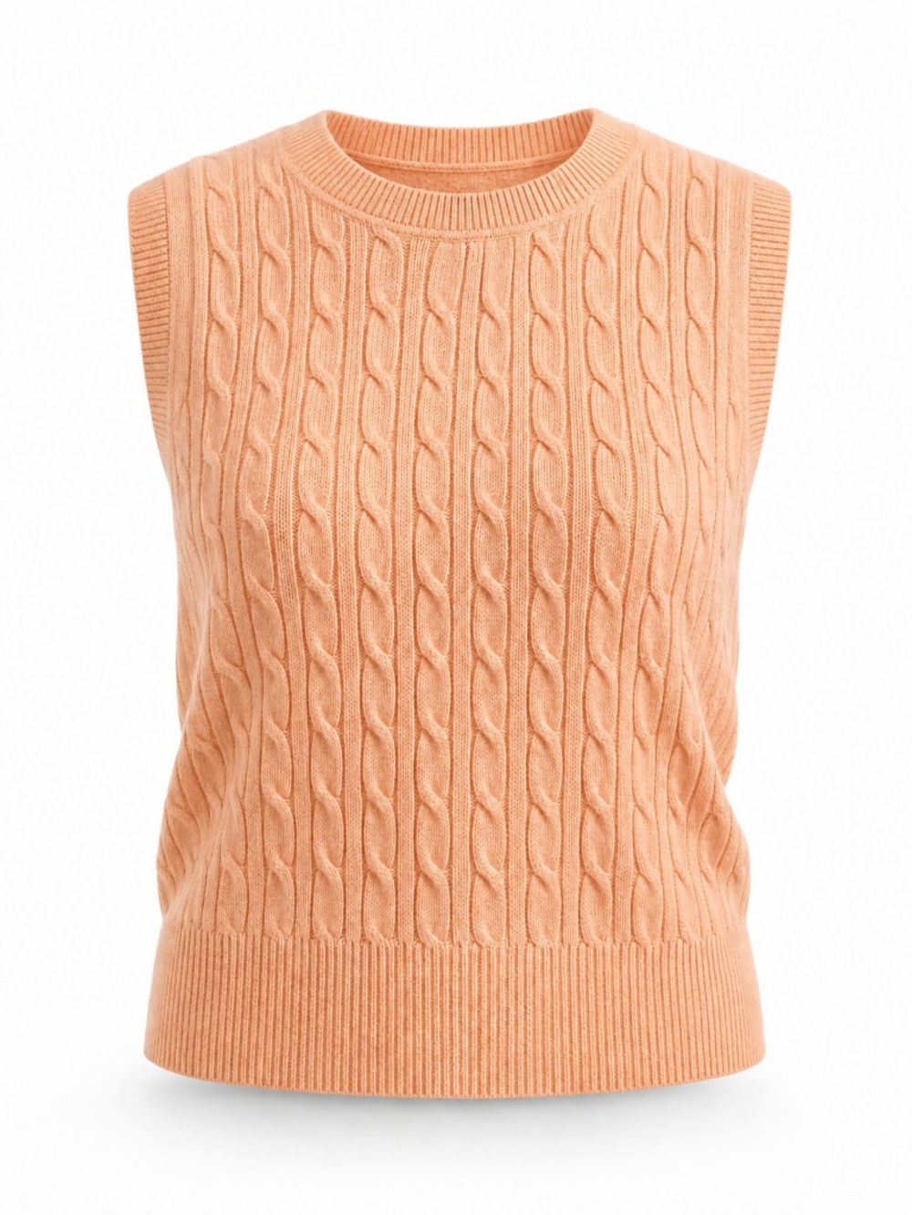 100% Cotton Margaret O'Leary Cable Knit Sweater Vest | Peach | Size M